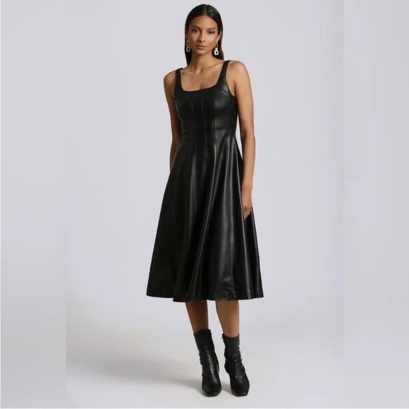 7 For All Mankind Dresses & Skirts - 7 FOR ALL MANKIND FAUX-EVER LEATHER FIT-AND-FLARE MIDI DRESS Size S